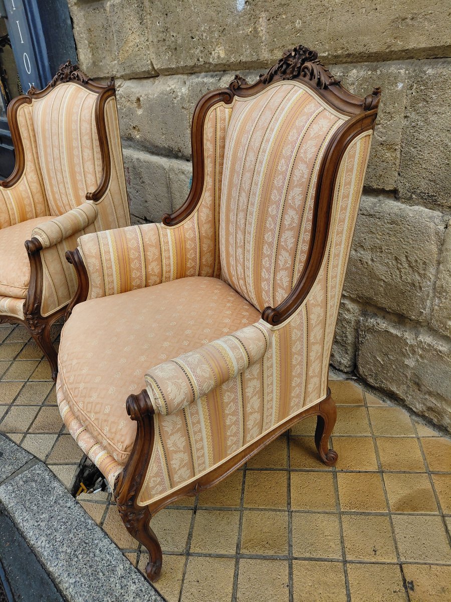 Paire de bergères style Louis XV en noyer-photo-3