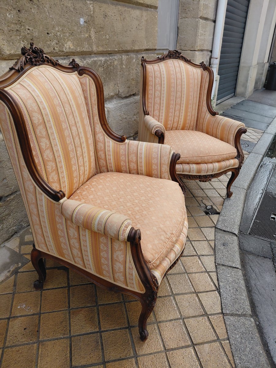 Paire de bergères style Louis XV en noyer-photo-7