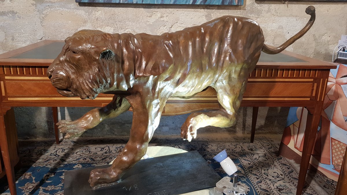 Important Tiger Sculpture Bronze Contemporary