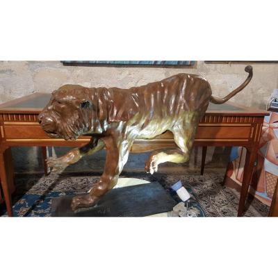 Importante Sculpture Tigre Bronze Comptemporain