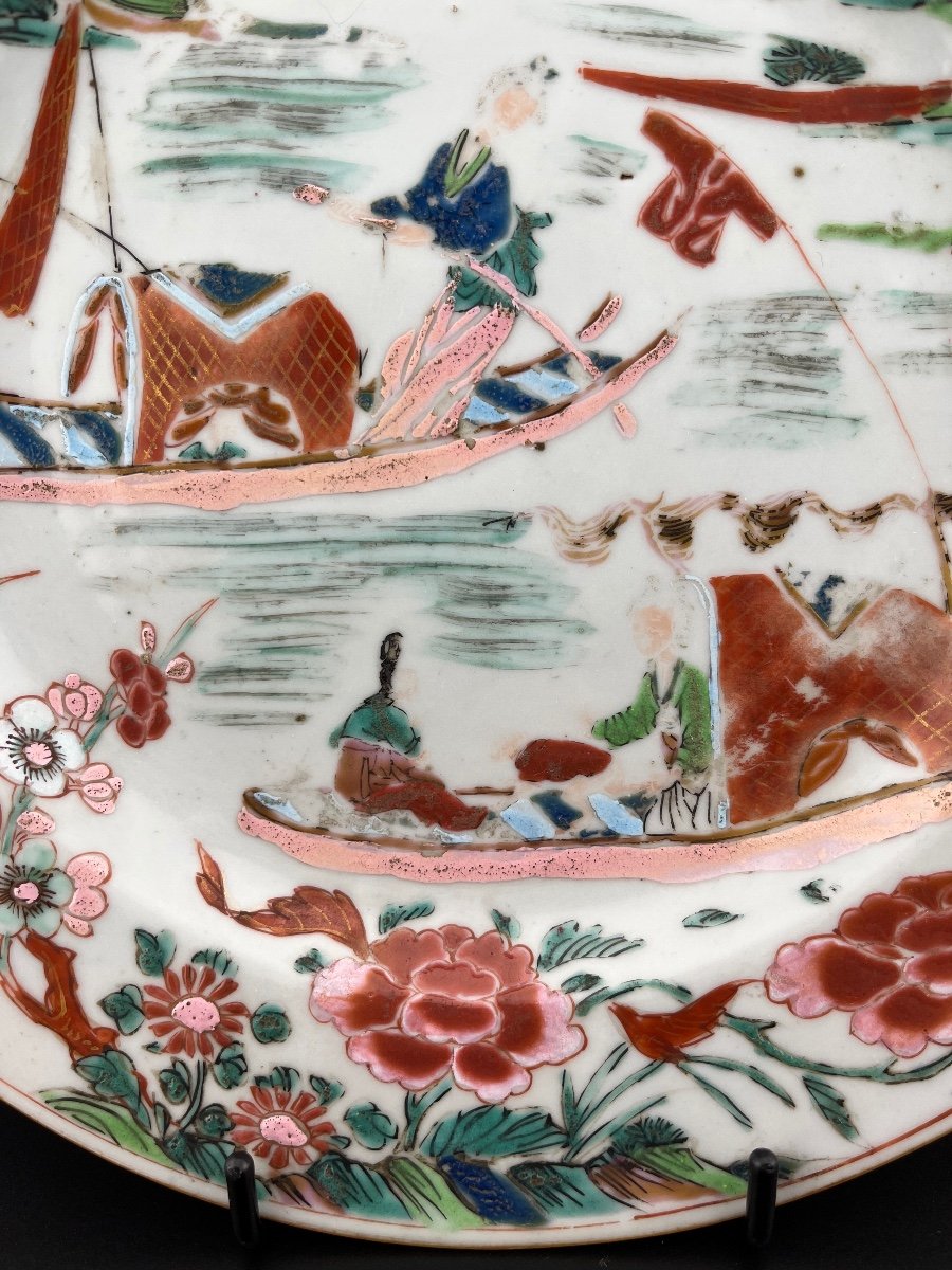 Assiette En Porcelaine à Décor d'Une Scène De Rivière - Chine XVIIIe Période Yongzheng-photo-1