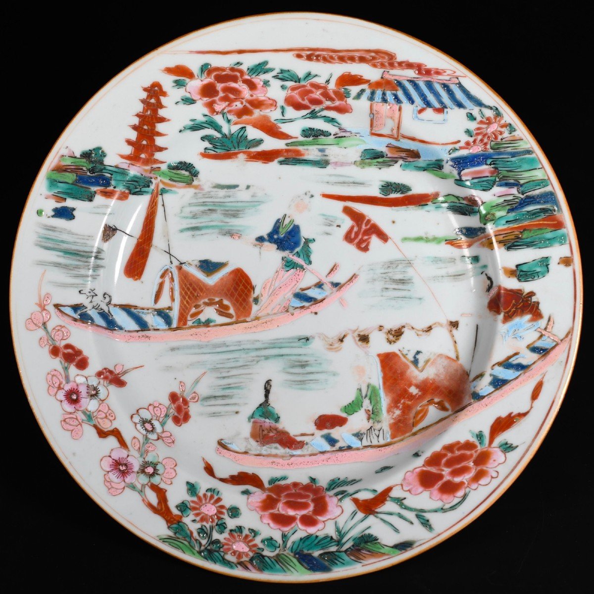 Assiette En Porcelaine à Décor d'Une Scène De Rivière - Chine XVIIIe Période Yongzheng