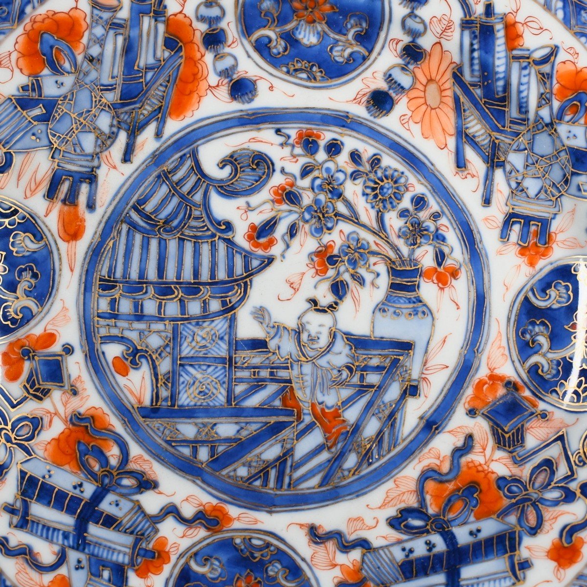 Porcelain Plate With White Blue Decor Of A Dancing Boy - China Eighteenth Period Kangxi-photo-4