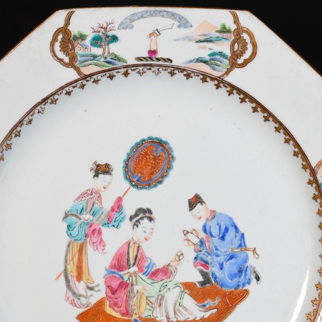 Assiette En Porcelaine Aux Armes Des Familles Gordon/Forbes - Chine XVIIIe Période Qianlong-photo-1