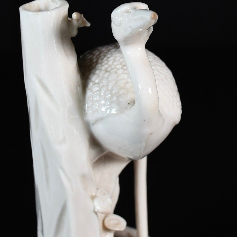 Porcelain Crane Called "blanc De Chine" Near A Tree, And Mushrooms - 17th Century China-photo-4