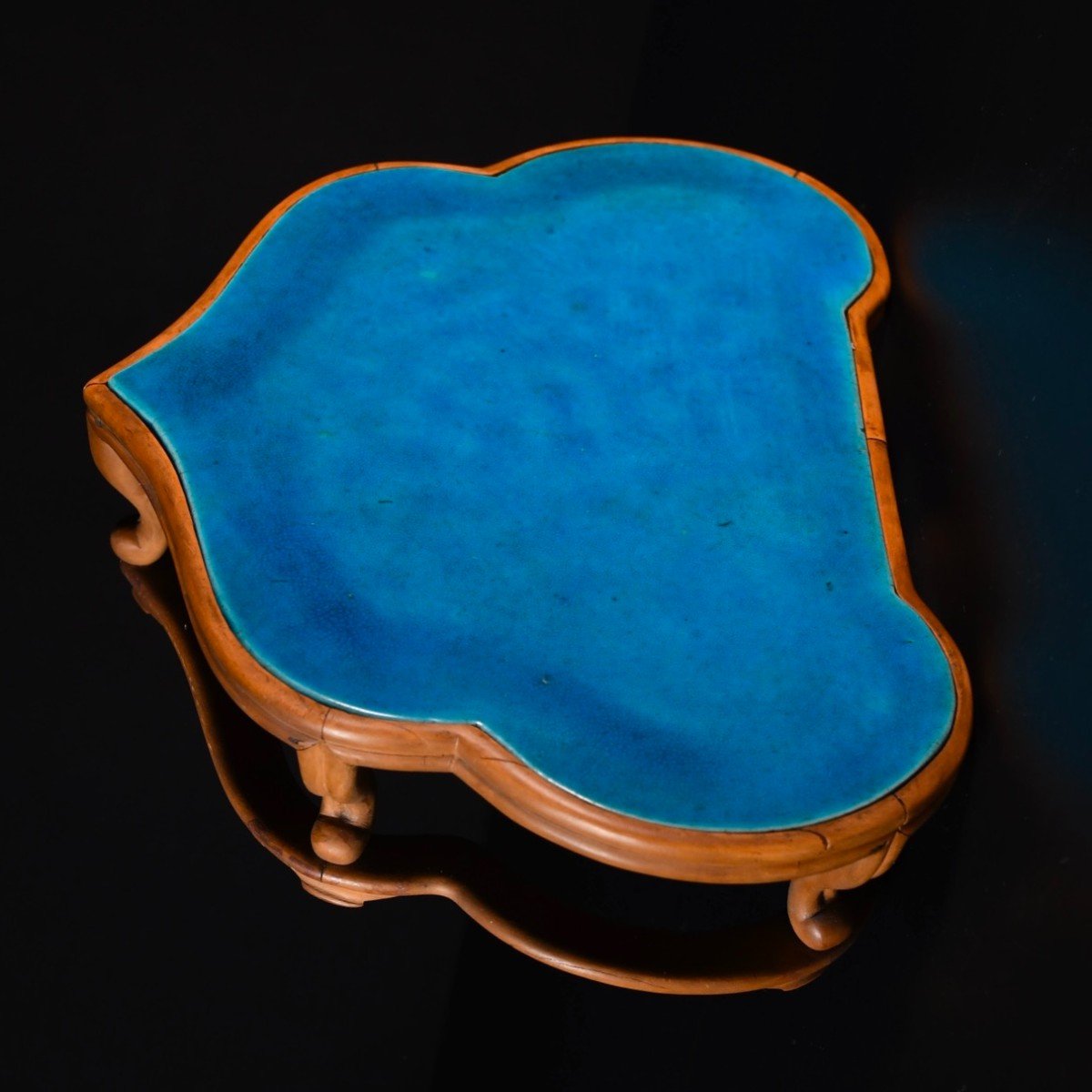 Table En Porcelaine à Glaçure Turquoise Et Bois - Chine XVIIIe Période Kangxi-photo-2
