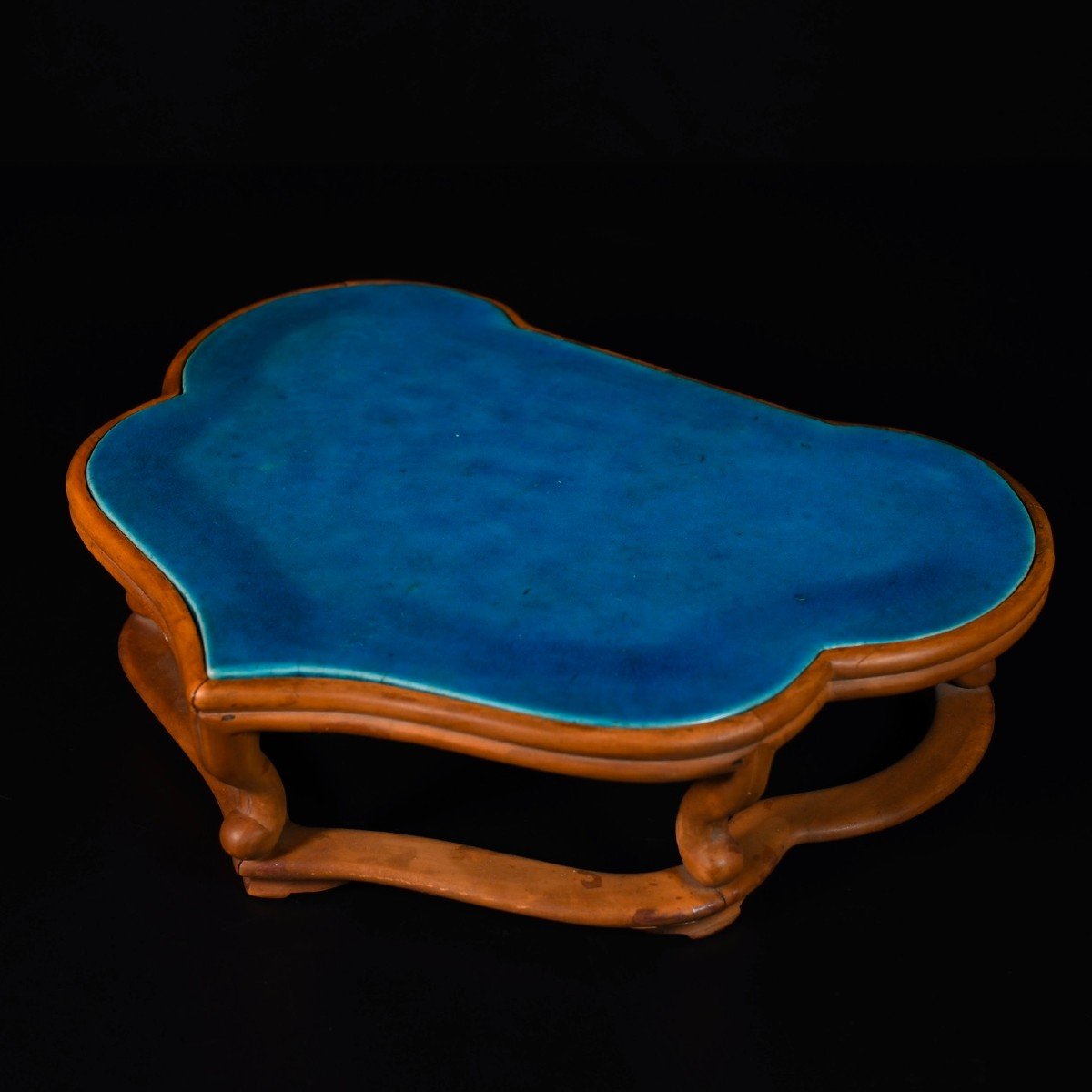 Table En Porcelaine à Glaçure Turquoise Et Bois - Chine XVIIIe Période Kangxi