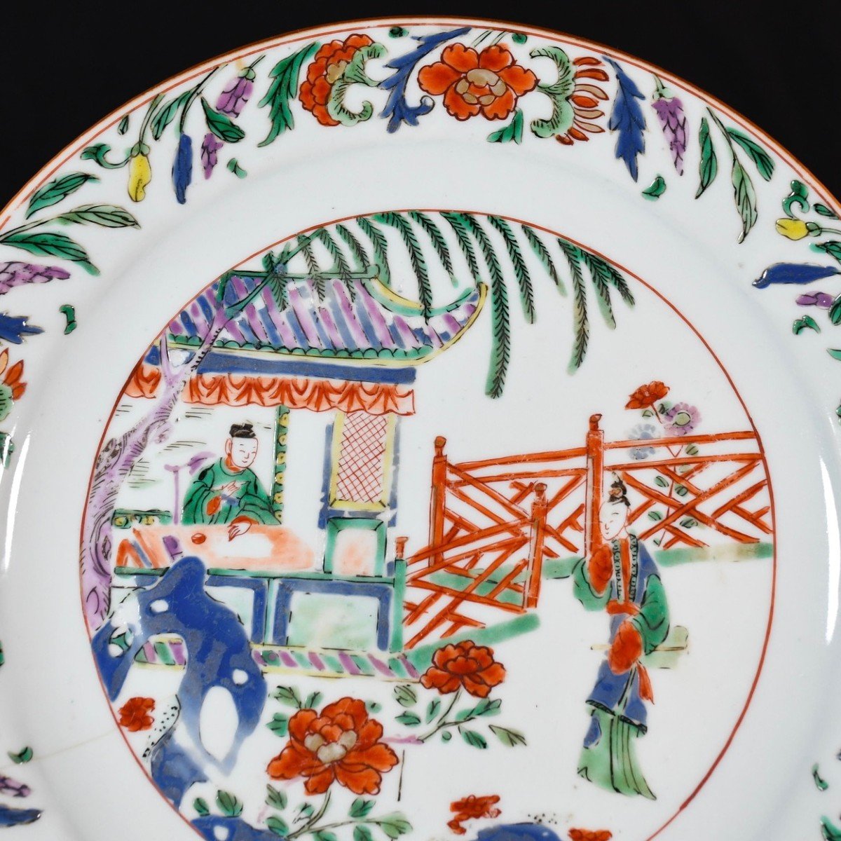 Assiette Aux émaux De La Famille Verte à Décor De Personnages - Chine XVIIIe Période Kangxi-photo-2