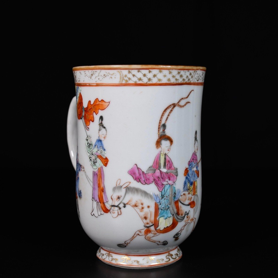 Famille Rose Enamelled Mug With Equestrian Scene - China 18th Qianlong Period-photo-2