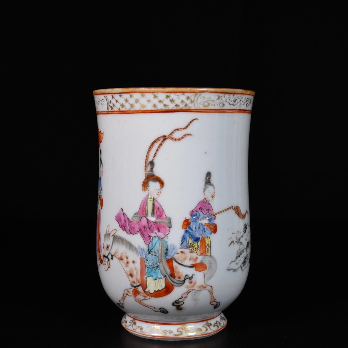 Famille Rose Enamelled Mug With Equestrian Scene - China 18th Qianlong Period-photo-3