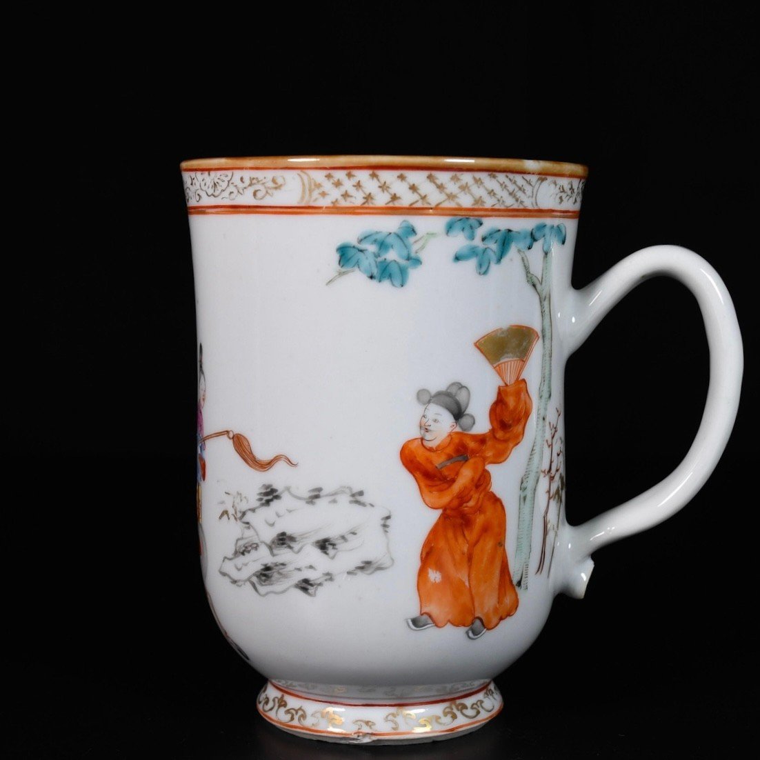 Famille Rose Enamelled Mug With Equestrian Scene - China 18th Qianlong Period-photo-1