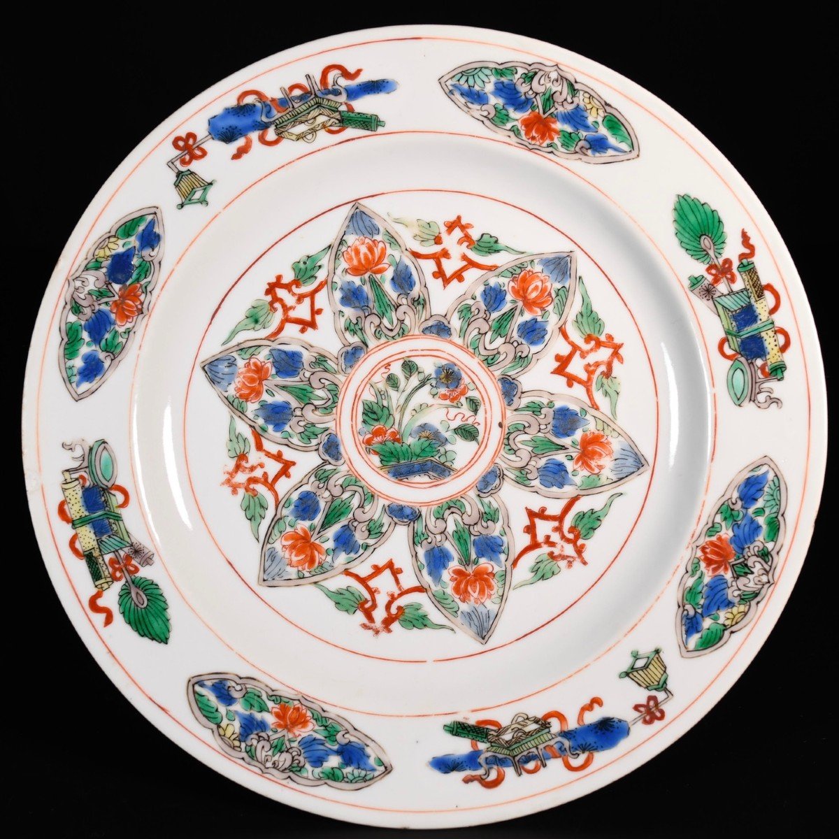 Plate With Famille Verte Enamels With Buddhist Attributes - China 18th Kangxi Period