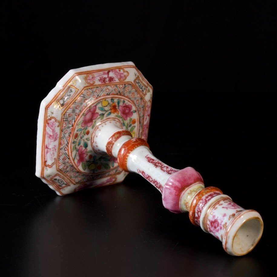 A Porcelain Candlestick With Famille Rose Enamels - China 18th Century Qianlong Period-photo-2
