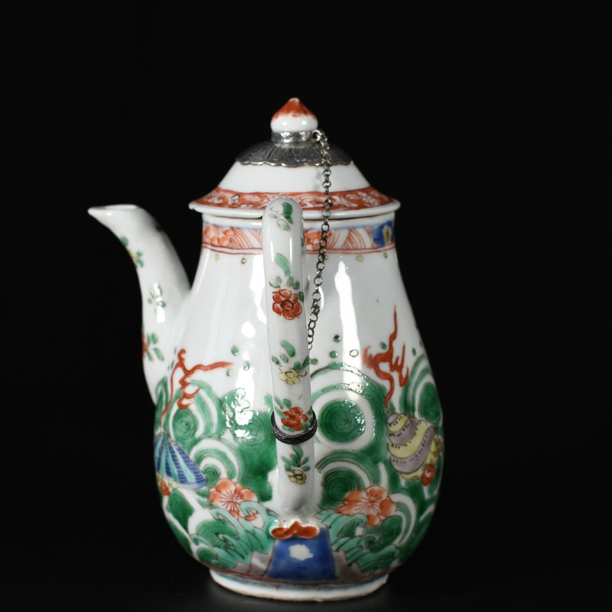 Chocolate Pot With Famille Verte Enamels Decorated With Conch Shells - China 18th Century Kangxi Period-photo-2