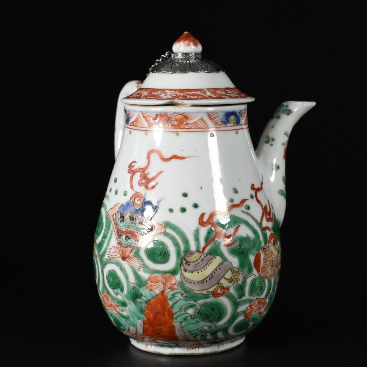 Chocolate Pot With Famille Verte Enamels Decorated With Conch Shells - China 18th Century Kangxi Period-photo-3