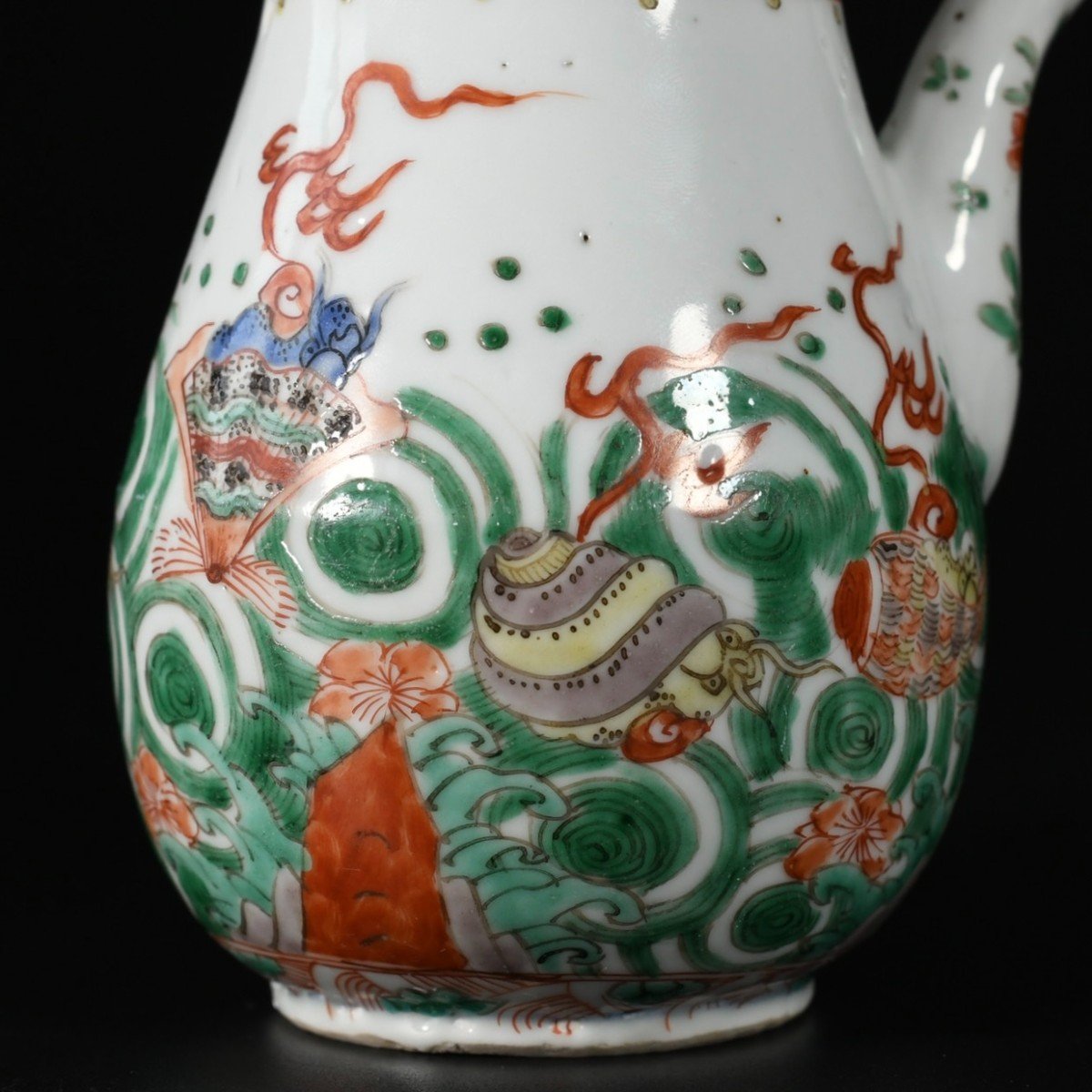 Chocolate Pot With Famille Verte Enamels Decorated With Conch Shells - China 18th Century Kangxi Period-photo-4