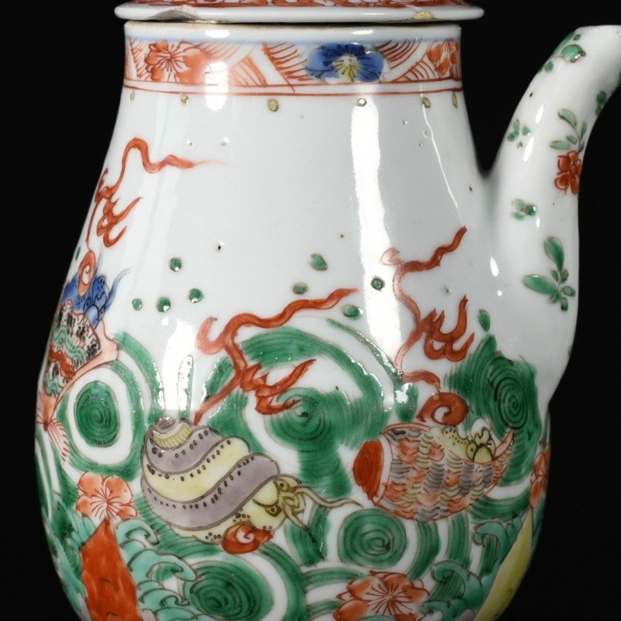 Chocolate Pot With Famille Verte Enamels Decorated With Conch Shells - China 18th Century Kangxi Period-photo-5