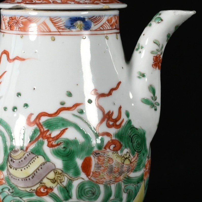 Chocolate Pot With Famille Verte Enamels Decorated With Conch Shells - China 18th Century Kangxi Period-photo-6