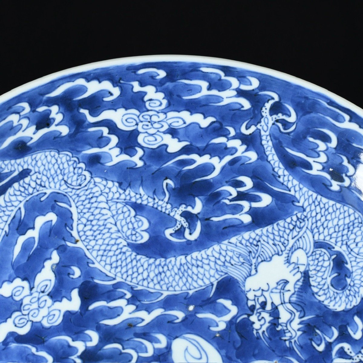 Massive Blue And White "double Dragon" Dish - China 18th Kangxi Period-photo-2