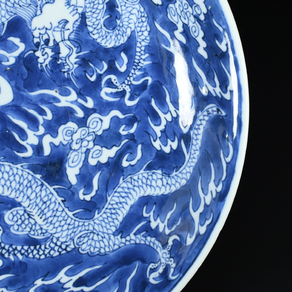 Massive Blue And White "double Dragon" Dish - China 18th Kangxi Period-photo-3