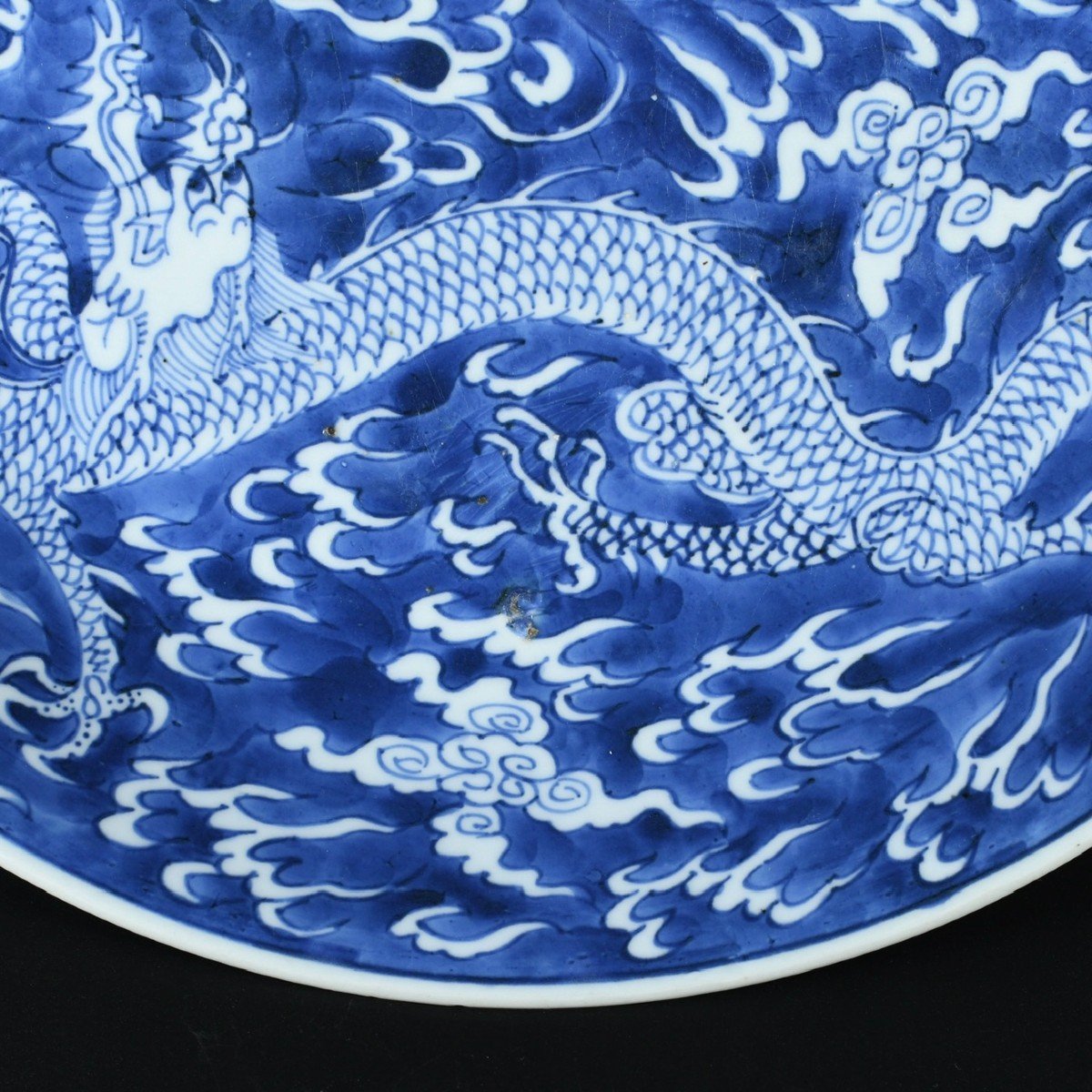 Massive Blue And White "double Dragon" Dish - China 18th Kangxi Period-photo-4