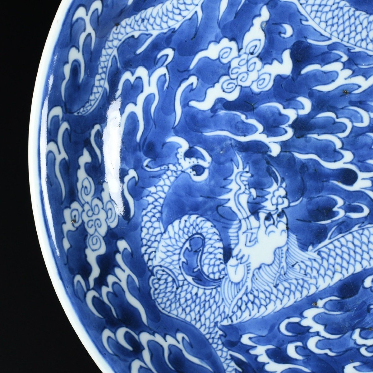 Massive Blue And White "double Dragon" Dish - China 18th Kangxi Period-photo-1