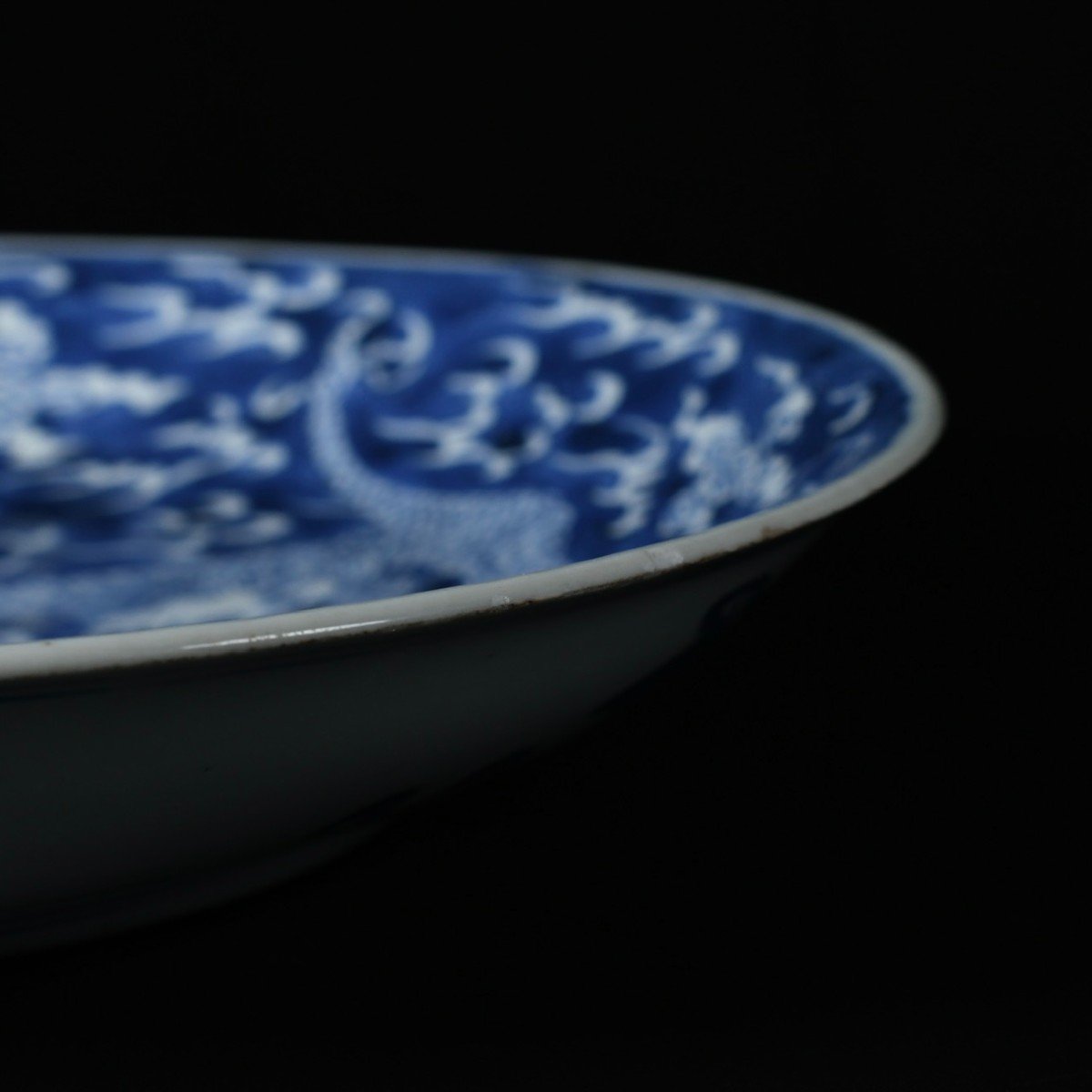 Massive Blue And White "double Dragon" Dish - China 18th Kangxi Period-photo-8