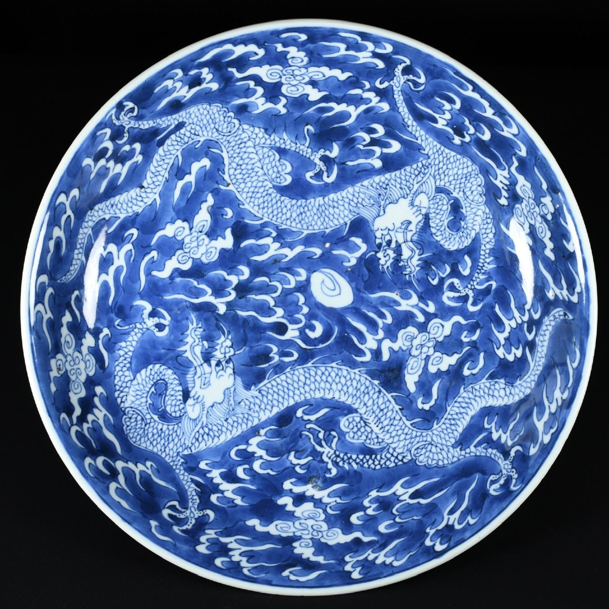 Massive Blue And White "double Dragon" Dish - China 18th Kangxi Period