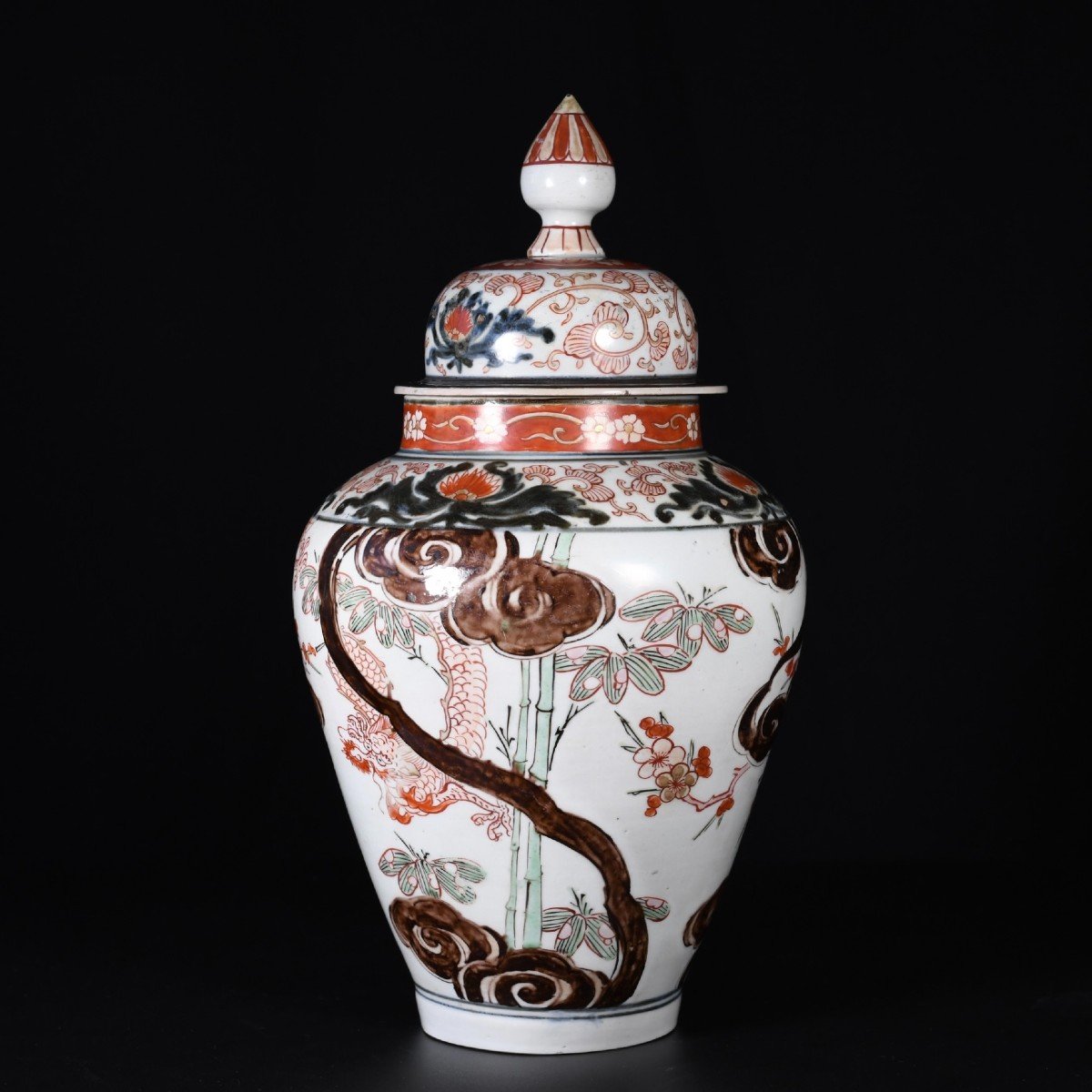 Paire De Potiches à Décor Imari d'Un Dragon - Japon Période Edo Circa 1700-1730-photo-3