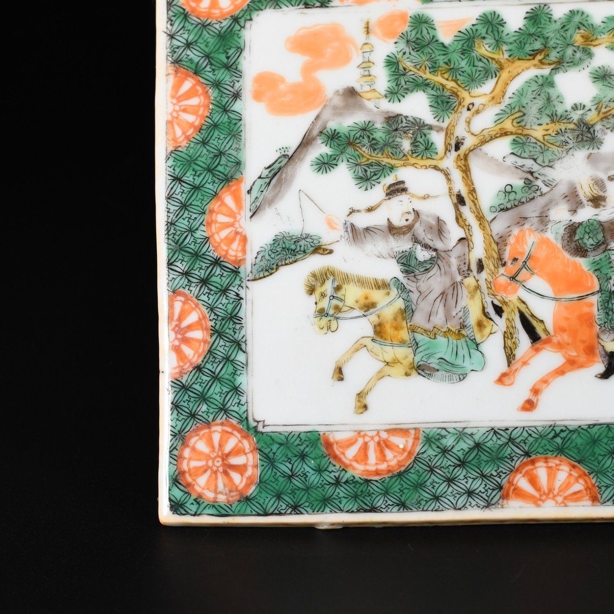 Famille Verte Plaque Decorated With Horsemen - China 19th Century-photo-3