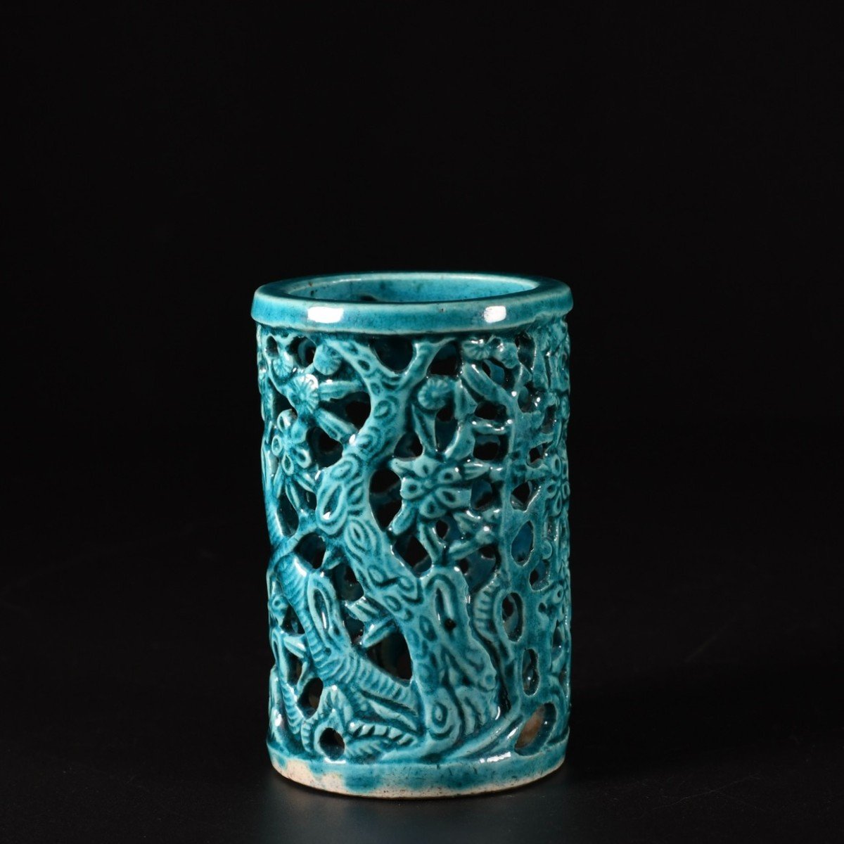 Ensemble De Deux Pots à Pinceaux à Glaçure Turquoise - Chine XVIIIe Période Kangxi-photo-2