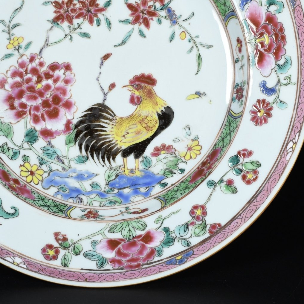 Famille Rose Plate Decorated With A Cockerel - China 18th Century, Yongzheng Period -photo-4