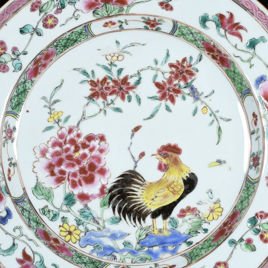 Famille Rose Plate Decorated With A Cockerel - China 18th Century, Yongzheng Period -photo-3