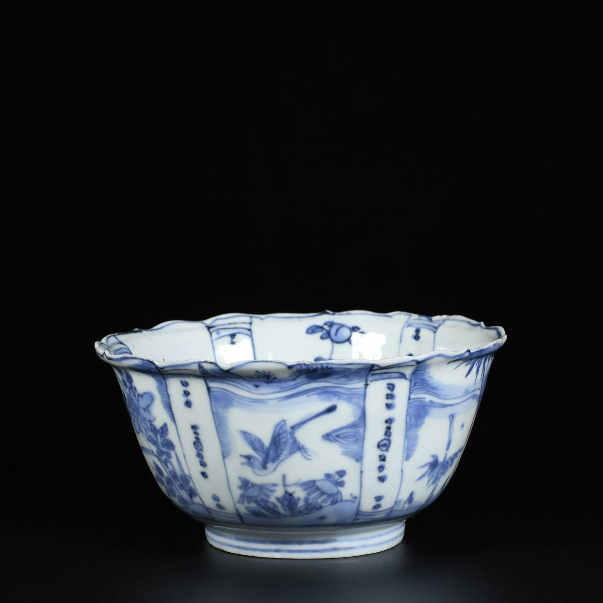 "kraak" Blue And White Bowl Decorated With Birds And Flowers - China 17th Century Wanli Period-photo-1