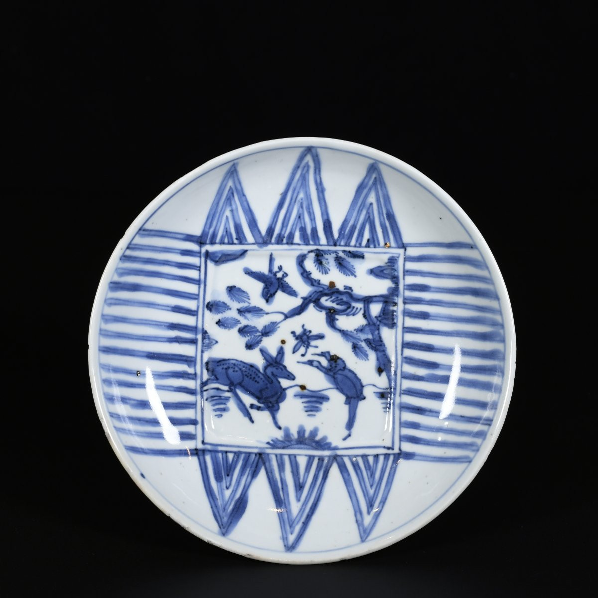 Paire de coupes à décor bleu et blanc d'un singe et d'un cerf - Chine Fin de la Dynastie Ming-photo-2