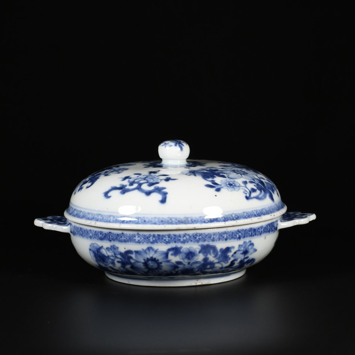 Paire d'écuelles à décor bleu et blanc de fleurs - Chine XVIIIE Période Qianlong-photo-1