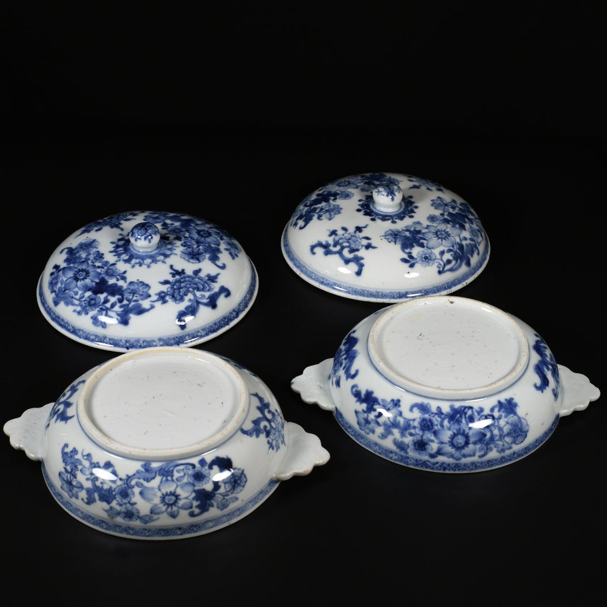 Paire d'écuelles à décor bleu et blanc de fleurs - Chine XVIIIE Période Qianlong-photo-2