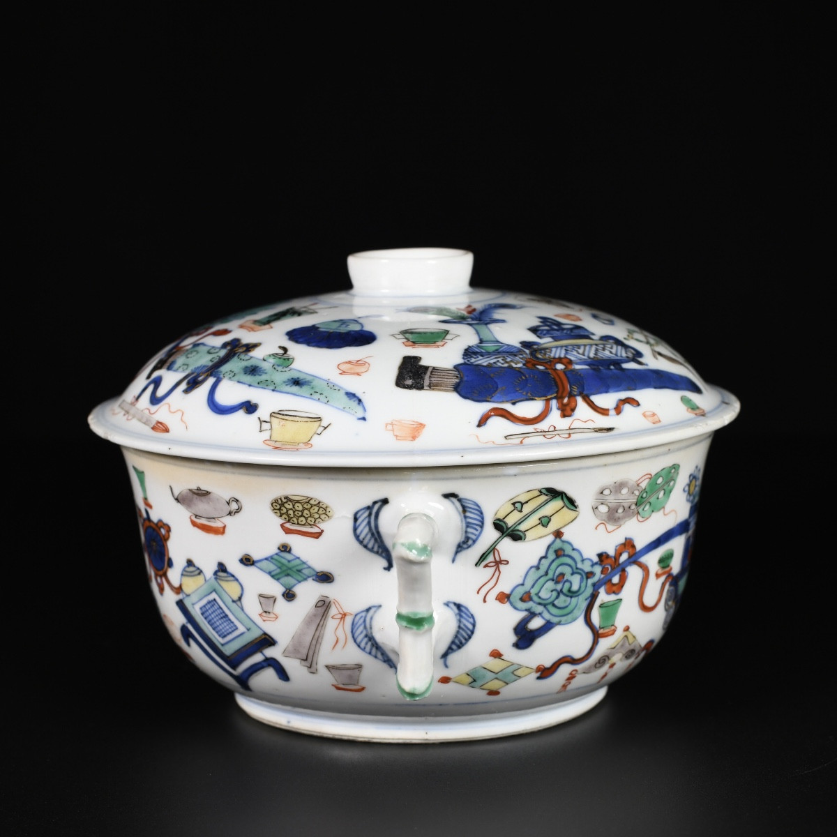 Doucai Covered Ecuelle Decorated With The "hundred Antiques" - China 18th Kangxi Period-photo-4
