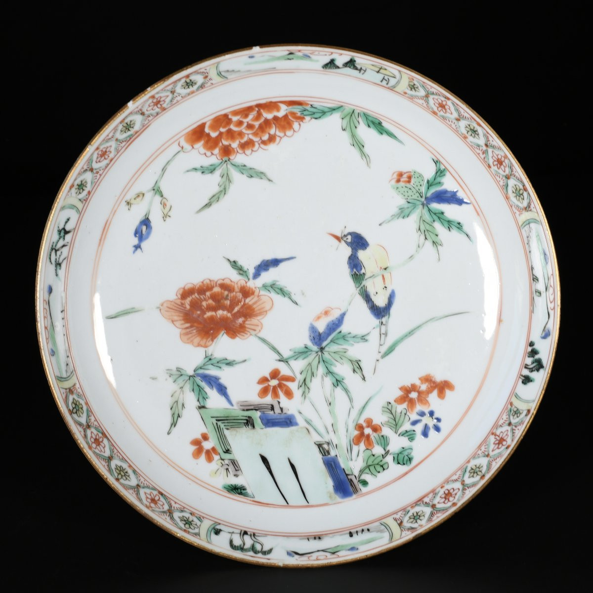 Three Famille Verte Enamel Saucers Decorated With Birds - China, 18th Century, Kangxi Period-photo-2