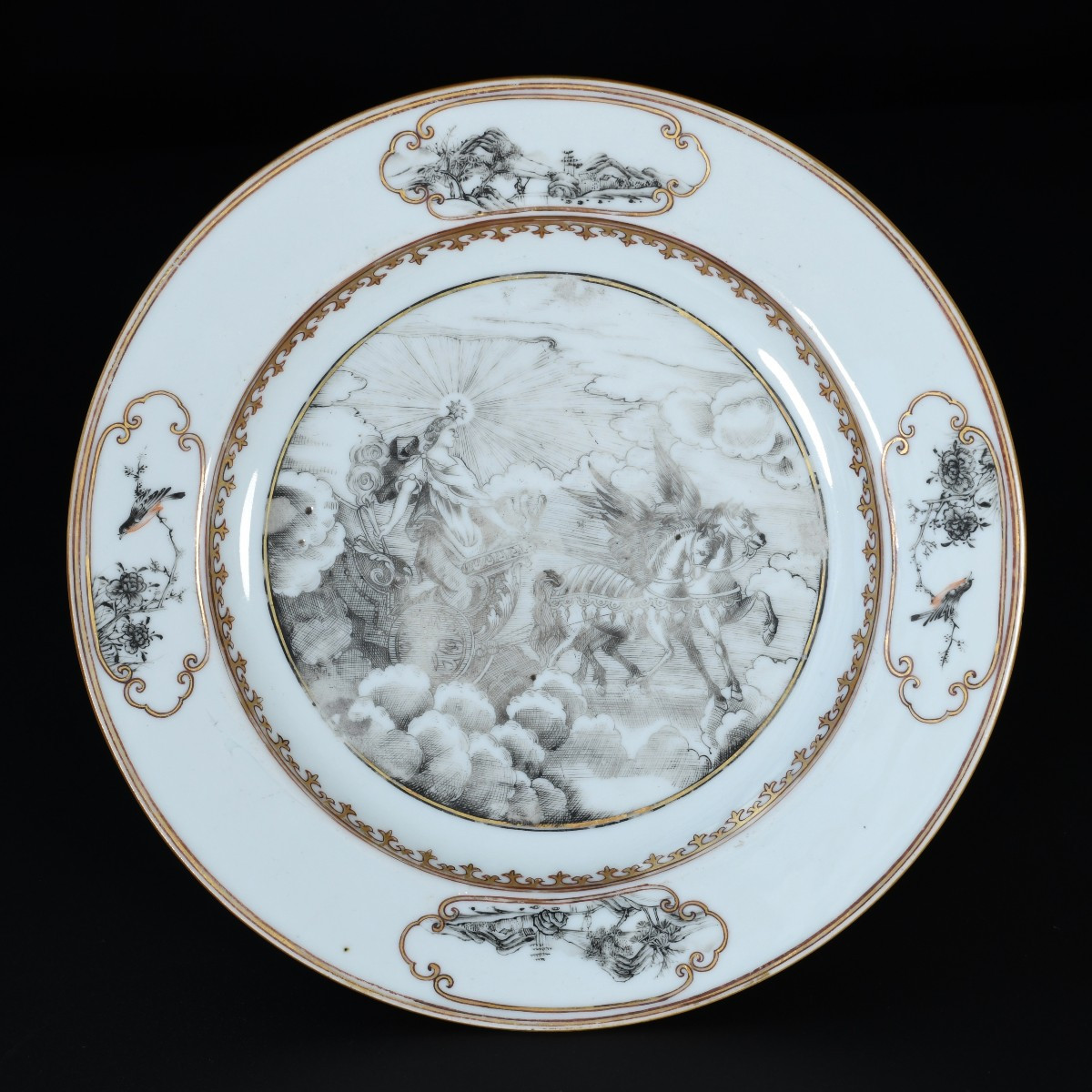 Pair Of Plates With Grisaille Decoration Of Aurora On Her Chariot - China 18th Qianlong Period-photo-1