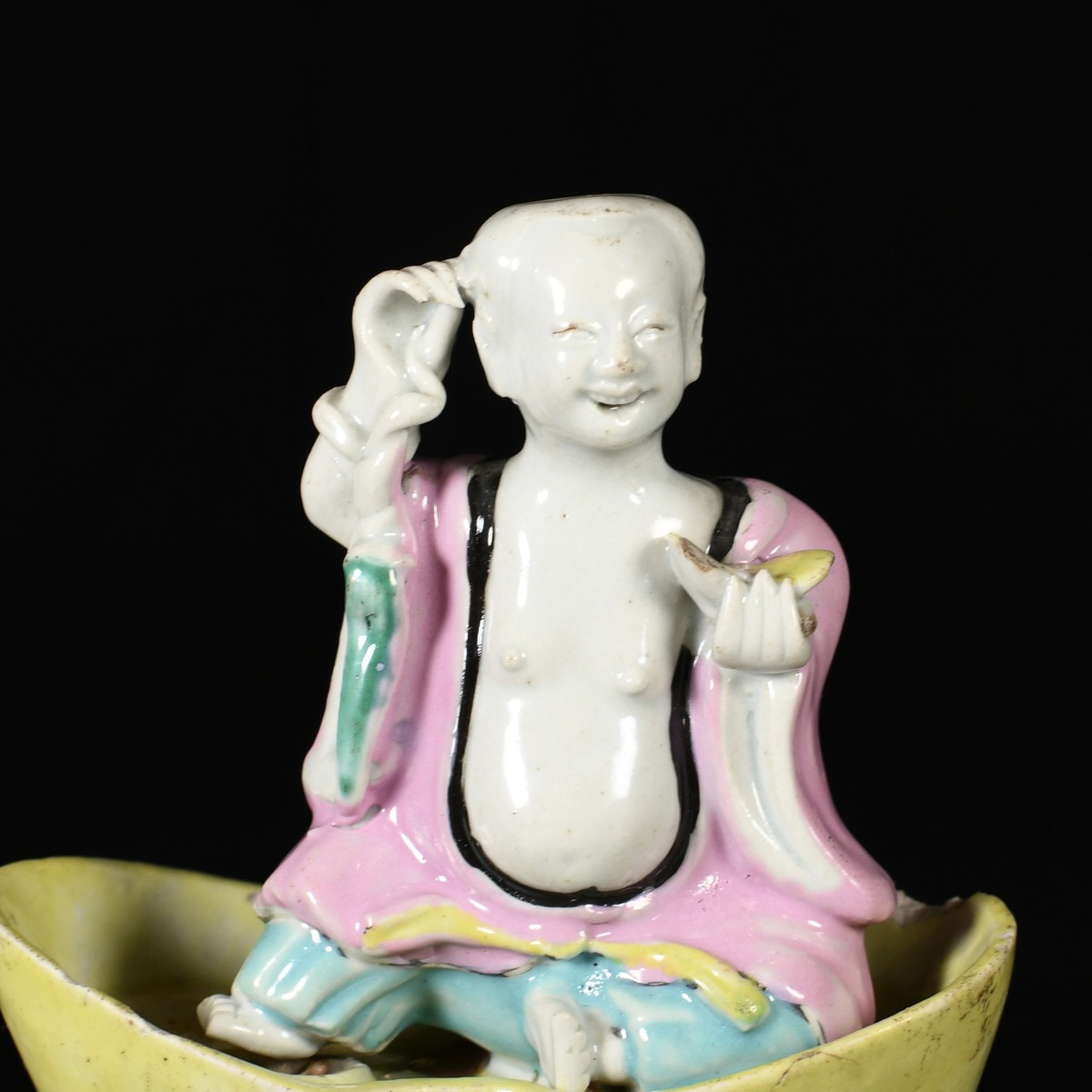 Figure aux émaux de la Famille Rose représentant Liu Hai - Chine XVIIIe Période Qianlong-photo-2