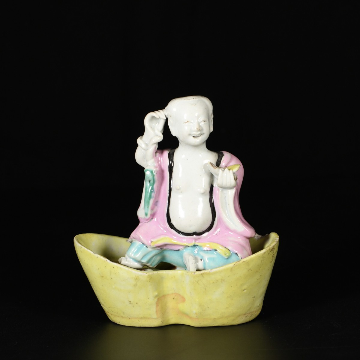 Figure aux émaux de la Famille Rose représentant Liu Hai - Chine XVIIIe Période Qianlong