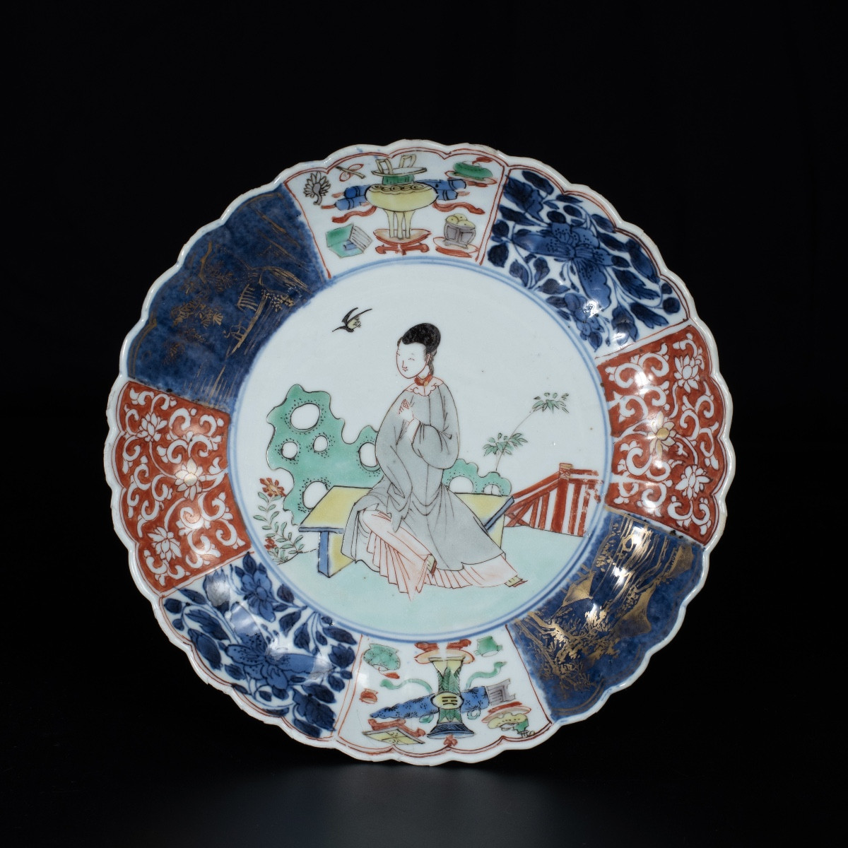 Two "lady" Famille Verte Saucers - China, 18th Century, Kangxi Period-photo-2