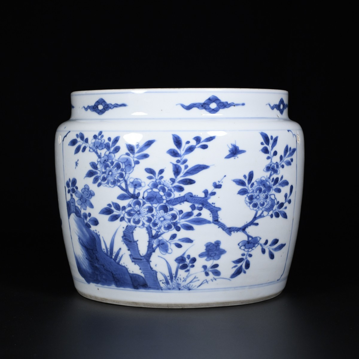 Pot pourri à décor bleu et blanc de branches fleuries - Chine XVIIIe Période Kangxi-photo-3