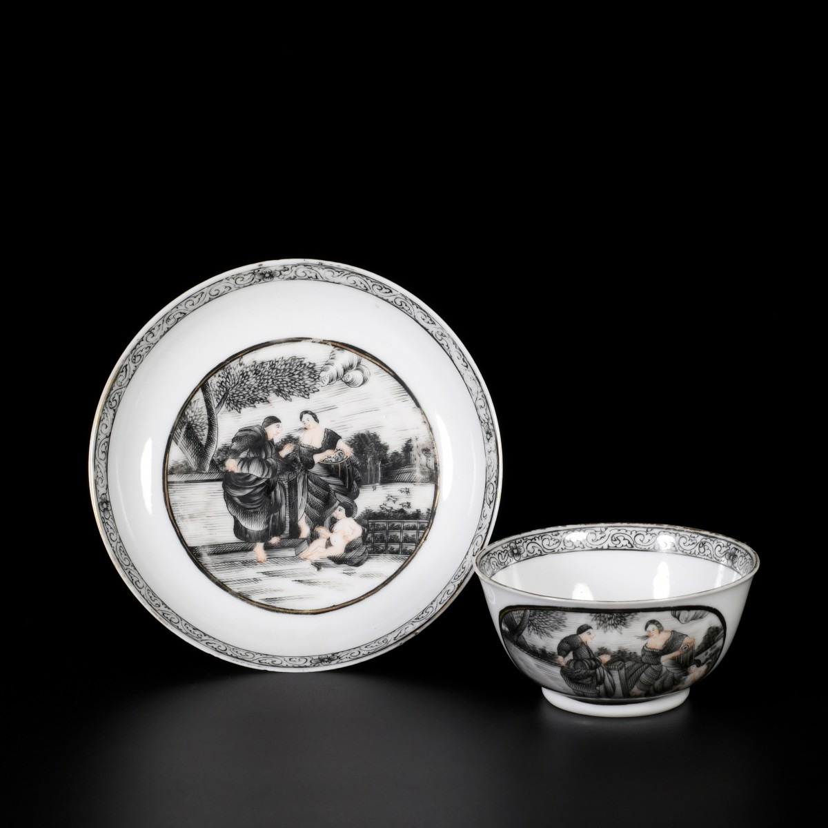 Cup And Saucer Depicting Vertumnus And Pomona - China, 18th Century, Qianlong Period