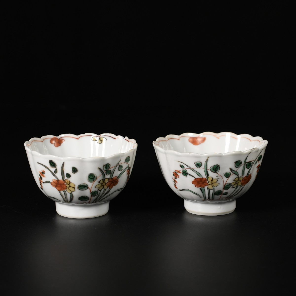 Paire de tasses et leur soucoupes aux émaux de la Famille Verte - Chine XVIIIe Période Kangxi-photo-4