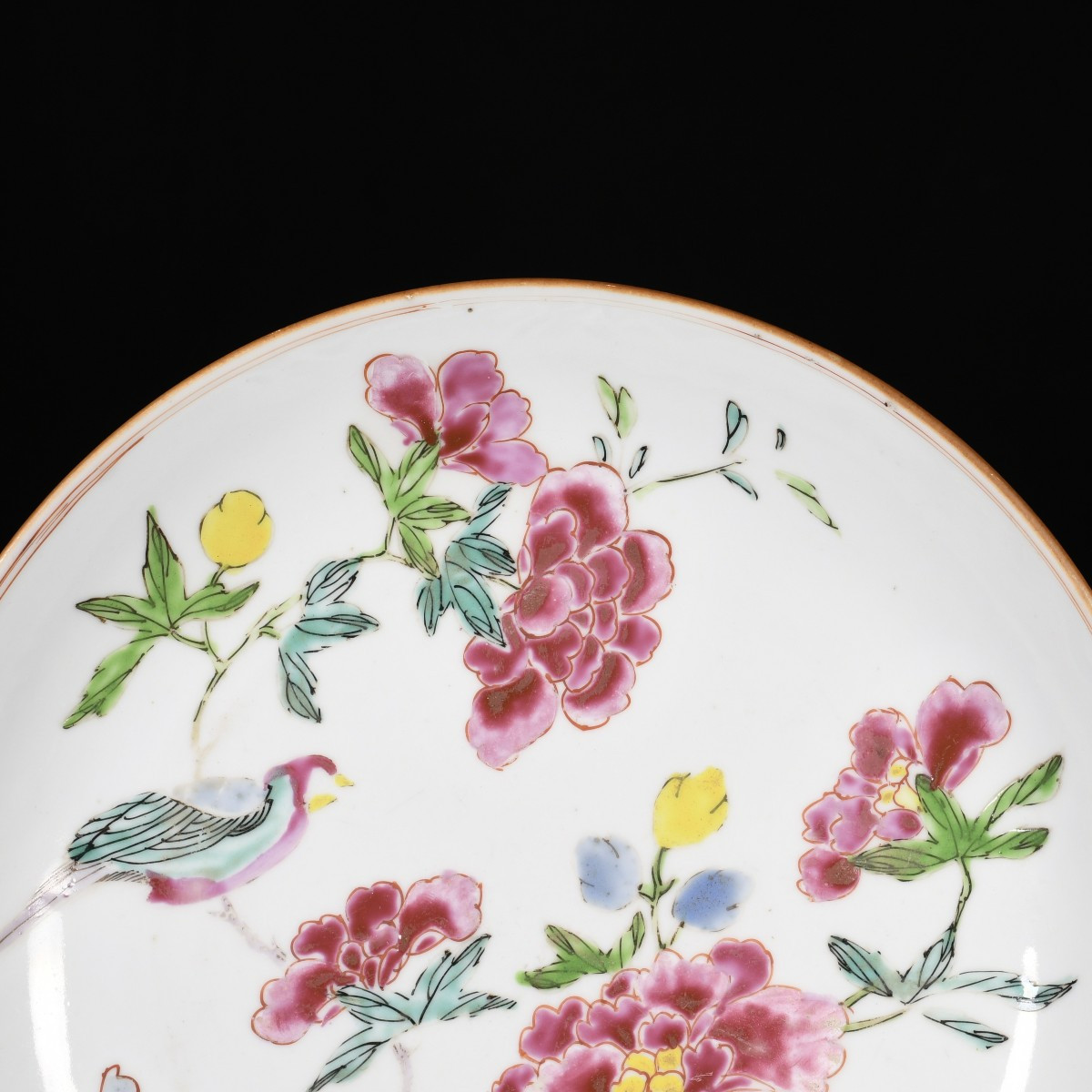 A Famille Rose And Capucin Saucer Decorated With Bird And Peonies - China, 18th Qianlong Period-photo-2