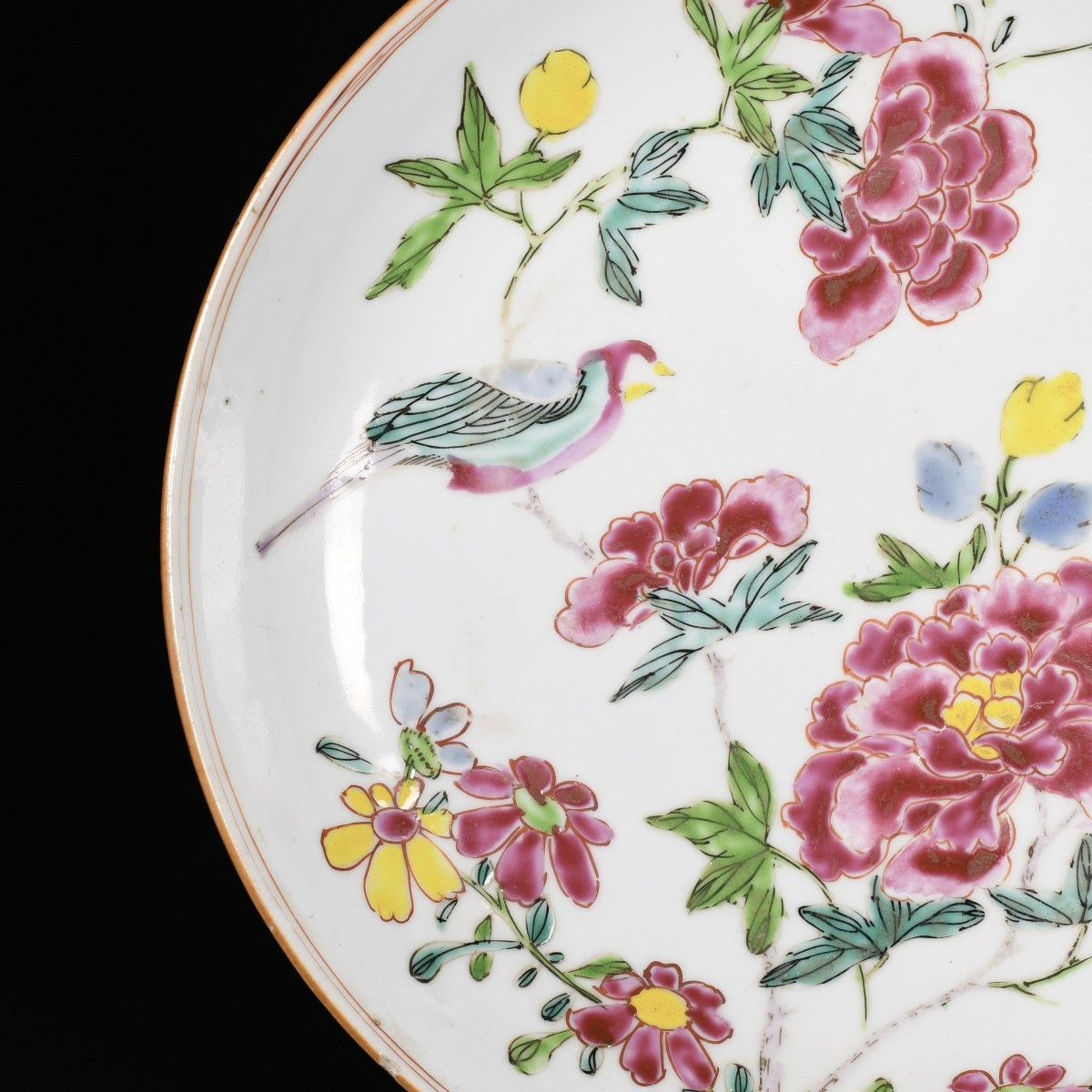 A Famille Rose And Capucin Saucer Decorated With Bird And Peonies - China, 18th Qianlong Period-photo-2