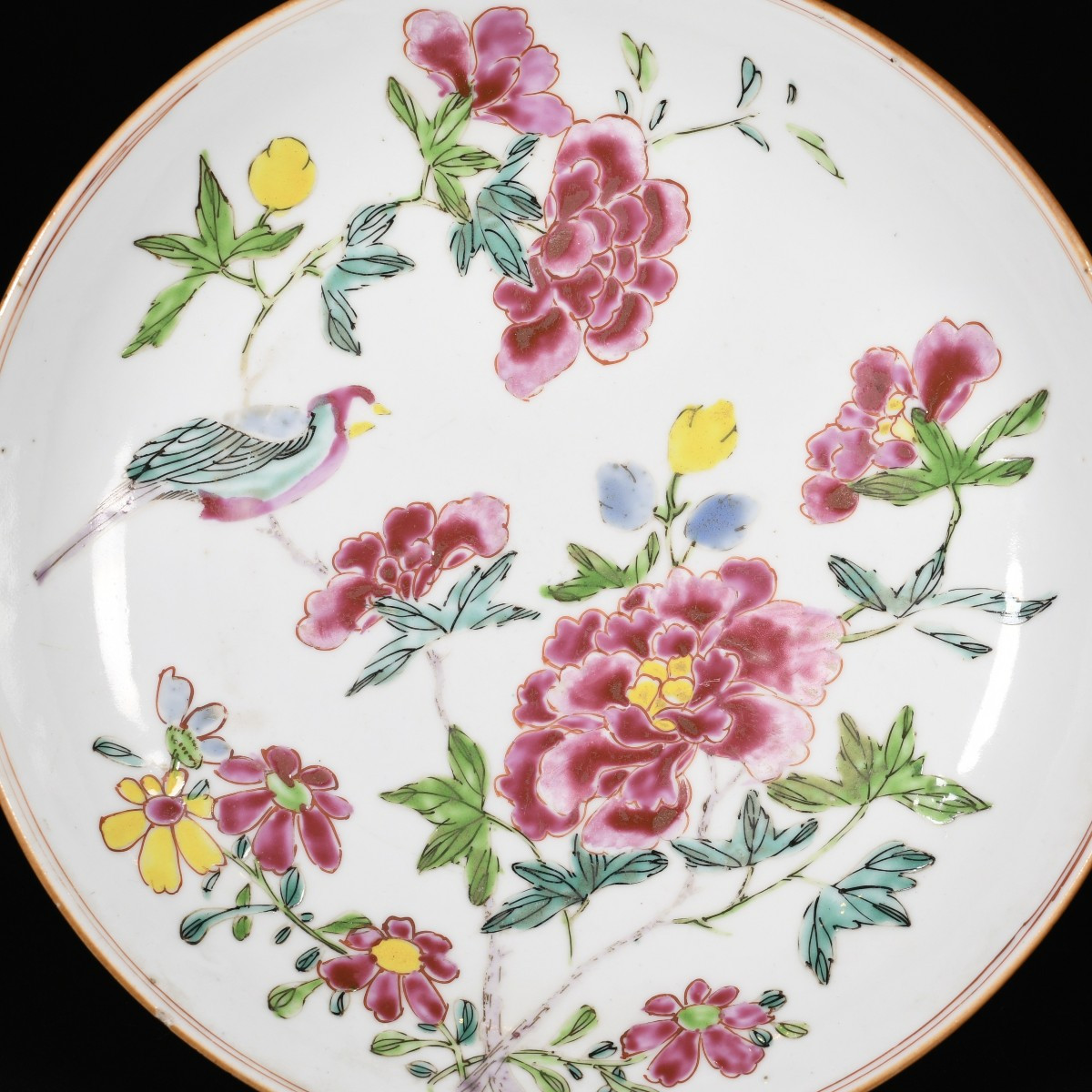 A Famille Rose And Capucin Saucer Decorated With Bird And Peonies - China, 18th Qianlong Period-photo-3