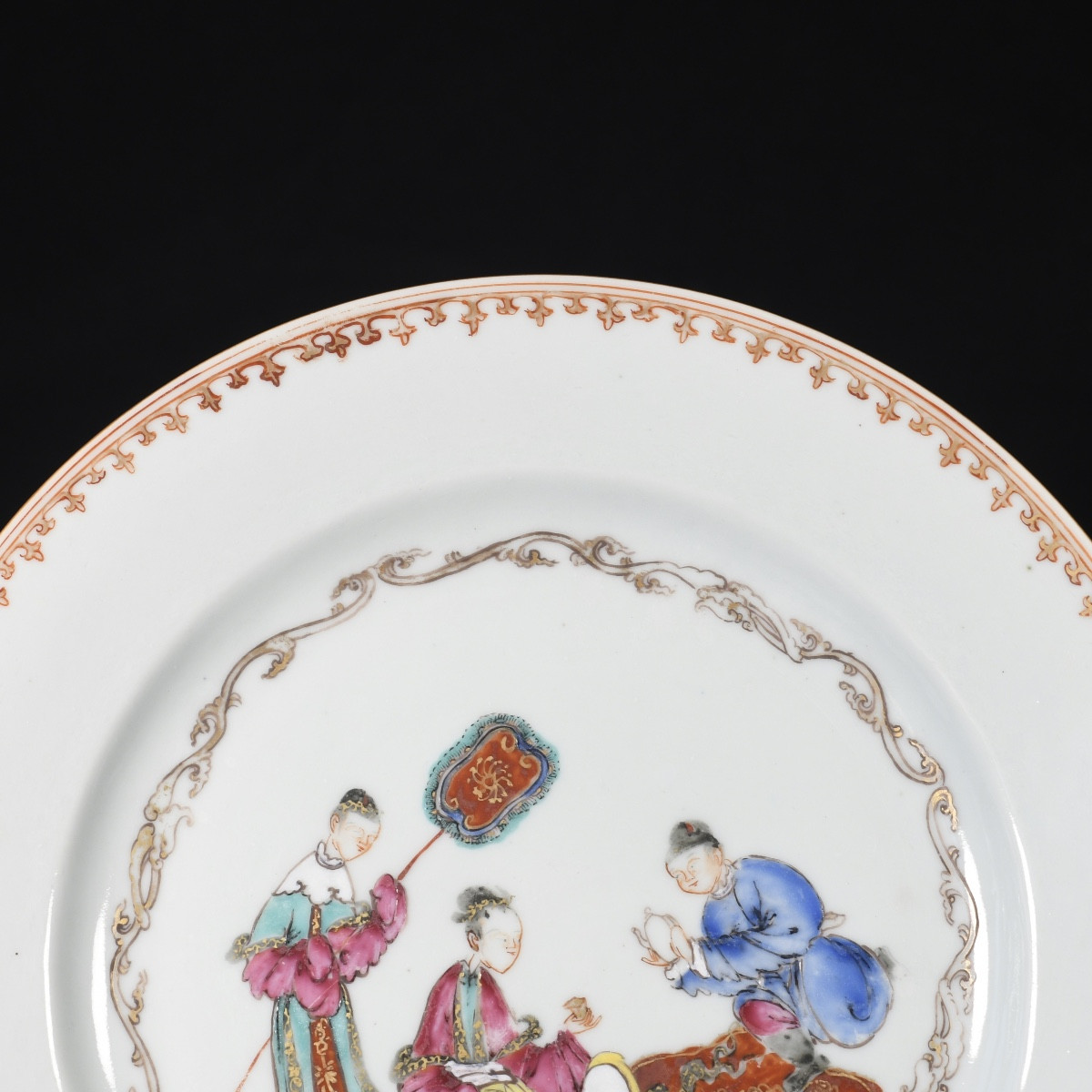 Assiette Famille Rose à décor d'une scène de thé - Chine XVIIIe Période Qianlong-photo-2